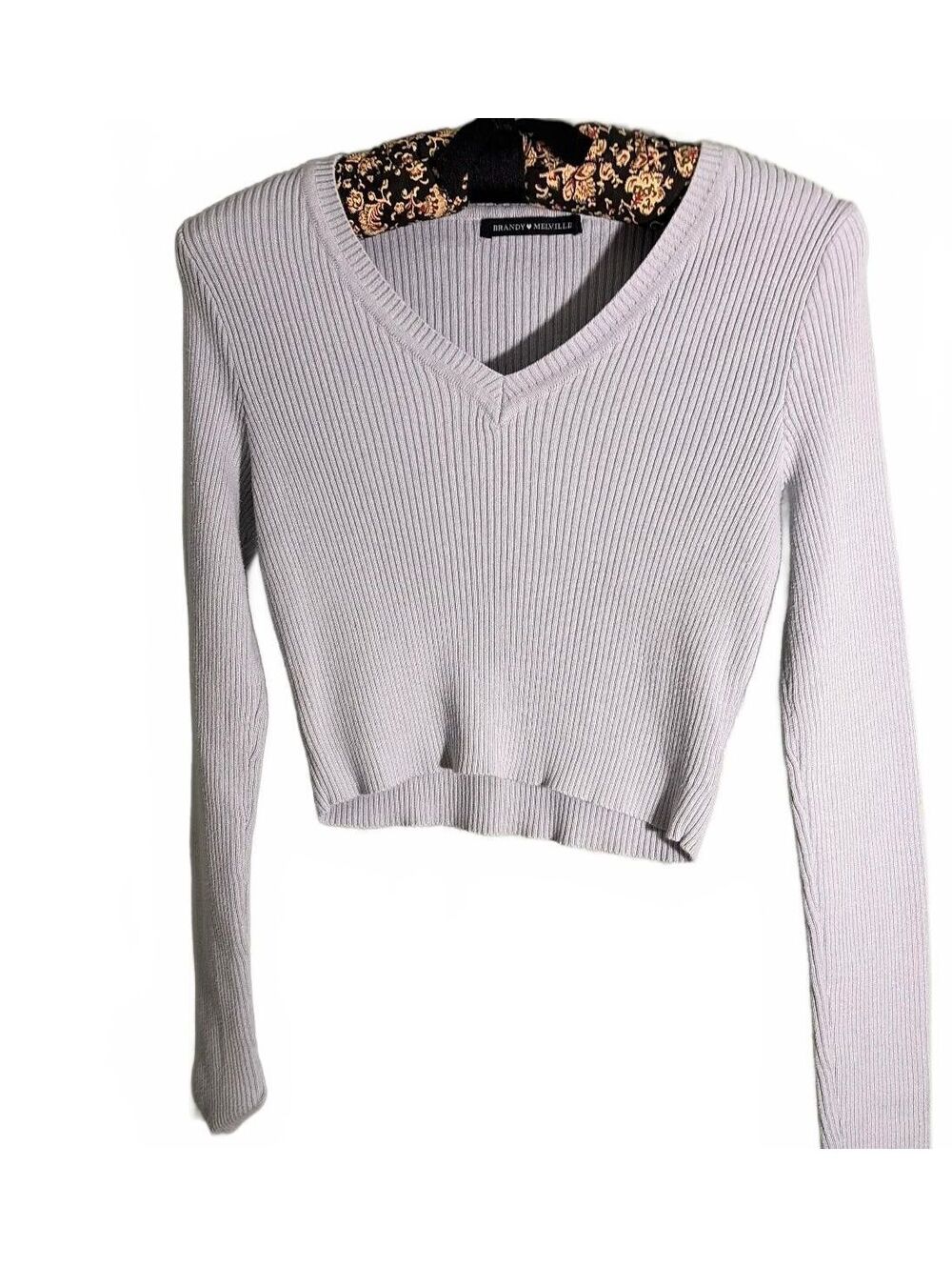 Brandy Melville Light Blue Ribbed V-Neck Long Sleeve Sweater